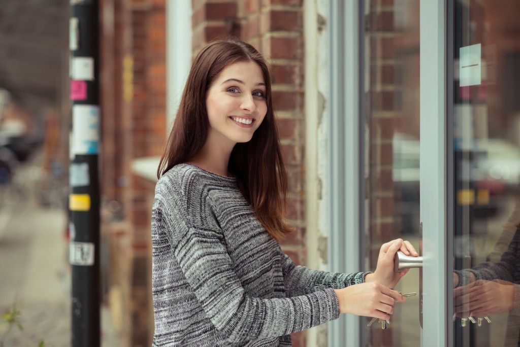 woman entering a store